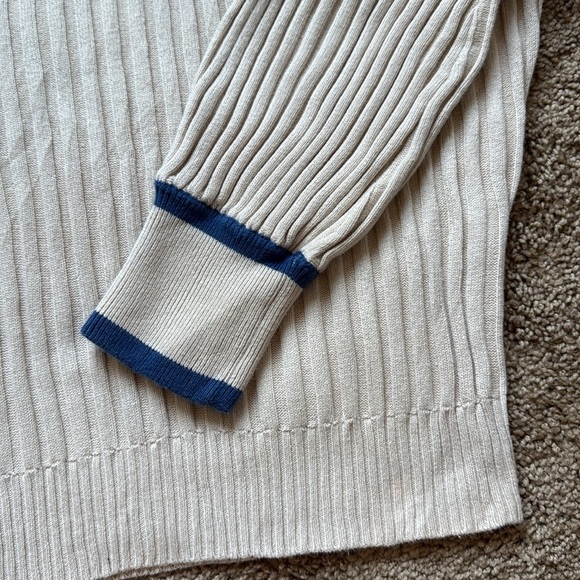 Anthropologie Sancia The Atalie Polo Ribbed Knit Oversized Cream/Blue Sweater - Picture 7 of 13